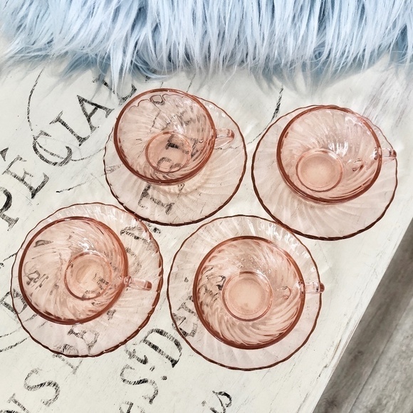 Arcoroc of‎ France, Rosaline, Pink Swirl, Demitasse, Cup and Saucer, Set of 4 - Picture 3 of 11